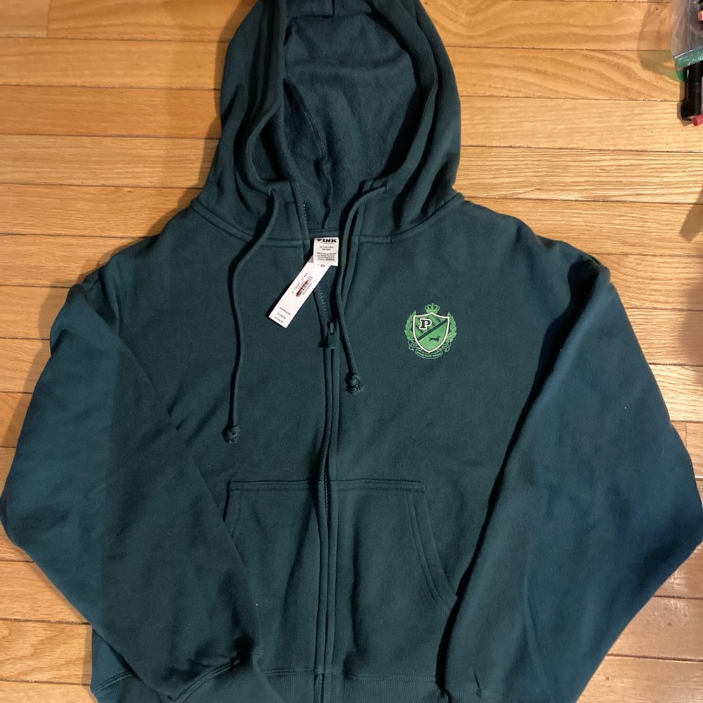 VS PINK Green Hooded Zip-Up Sweatshirt